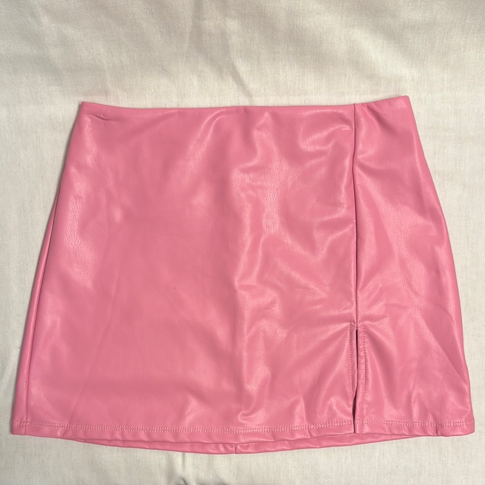 Altar'd State Pink Faux Leather Mini Skirt with Slit Sz. XS